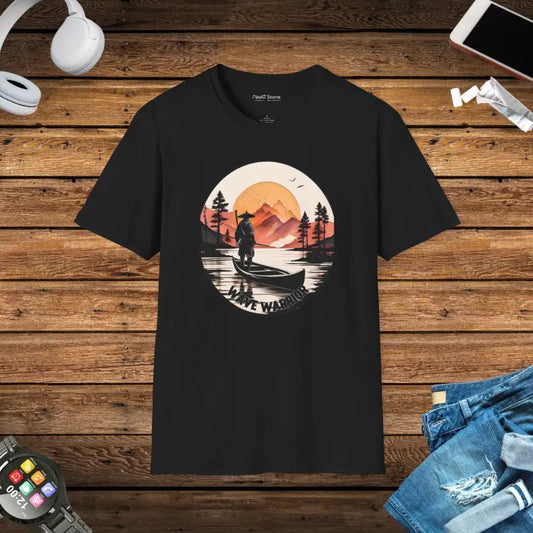 Unisex Softstyle T-shirt: Samurai at the Lake Adventure - Black / s T-shirt