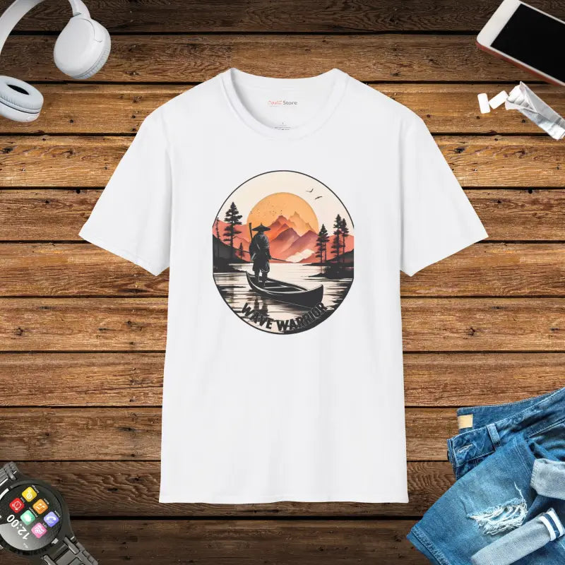 Unisex Softstyle T-shirt: Samurai at the Lake Adventure - White / s T-shirt