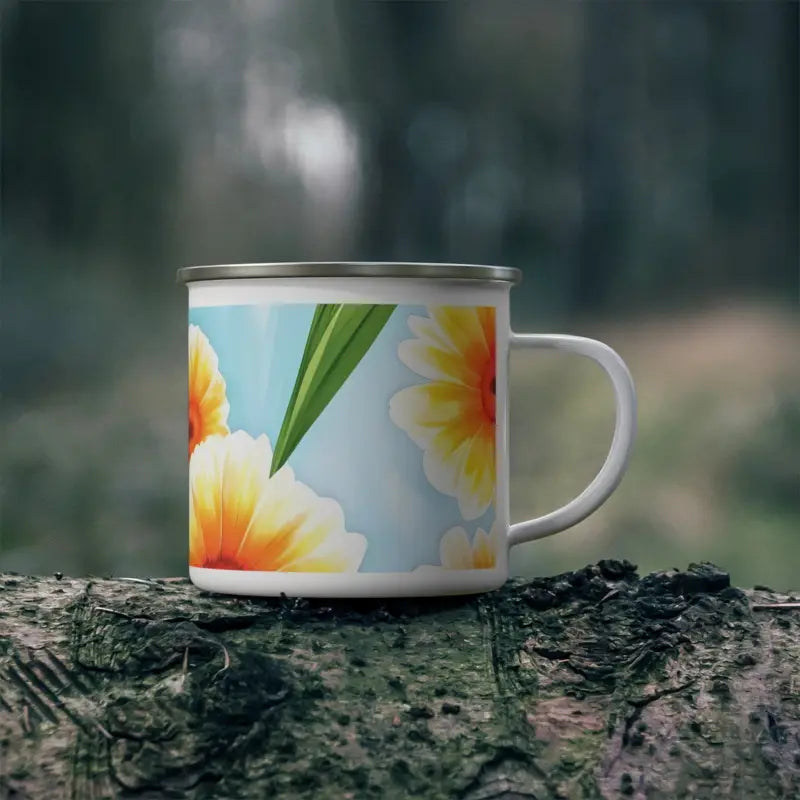 Explore the Outdoors with our White Flowers Enamel Camping Mug - 12oz