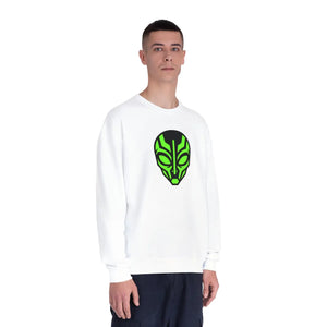 Alien Mask Crewneck Sweatshirt - Neon Green Tribal Sci‑fi Graphic - Sweatshirts
