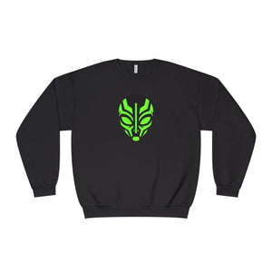 Alien Mask Crewneck Sweatshirt - Neon Green Tribal Sci‑fi Graphic - Sweatshirts