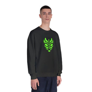 Alien Mask Crewneck Sweatshirt - Neon Green Tribal Sci‑fi Graphic - Sweatshirts