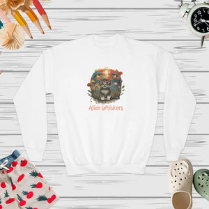 Alien Whiskers Kitty Youth Crewneck Sweatshirt - Dipaliz - White / l - Sweatshirts