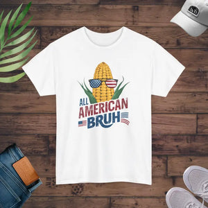 Unisex Heavy Cotton Tee All American Bruh Corn Design by Dipaliz - White / s - Clothing Tops