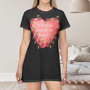 Love Hearts T-shirt Dress - Cozy Comfort Style - Dipaliz - Xs - Dresses