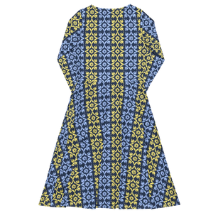 Blue and Yellow Long Sleeve Midi – Polyester - Dipaliz - Dresses - Xs