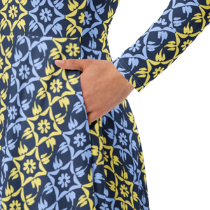 Blue and Yellow Long Sleeve Midi – Polyester - Dipaliz - Dresses - Xs