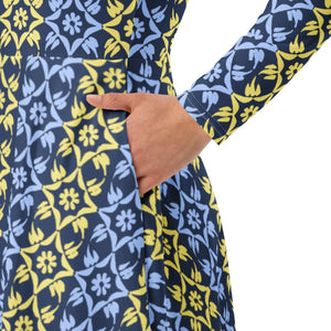 Blue and Yellow Long Sleeve Midi – Polyester - Dipaliz - Dresses - Xs