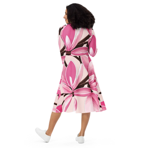 Pink Magnolia Long Sleeve Midi – Soft Jersey - Dipaliz - Dresses - Xs