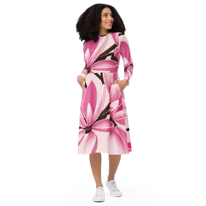 Pink Magnolia Long Sleeve Midi – Soft Jersey - Dipaliz - Dresses - Xs