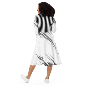 Print Long Sleeve Midi Dress – Boat Neck - Dipaliz - Dresses - Xs