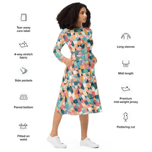 Long Sleeve Midi – Pastel Geometrical Shapes - Dipaliz - Dresses - Xs