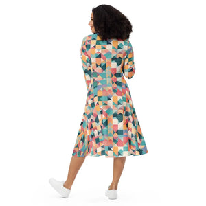 Long Sleeve Midi – Pastel Geometrical Shapes - Dipaliz - Dresses - Xs