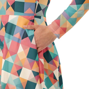 Long Sleeve Midi – Pastel Geometrical Shapes - Dipaliz - Dresses - Xs