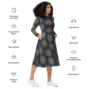 Mandala Long Sleeve Midi Dress – Knit Jersey - Dipaliz - Dresses - Xs