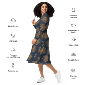 Mandala Long Sleeve Midi Dress – Knit Jersey - Dipaliz - Dresses - Xs