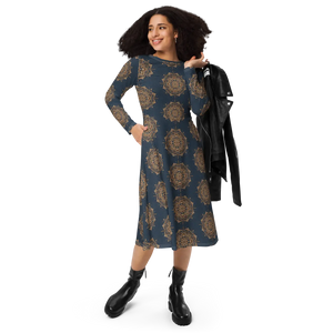 Mandala Long Sleeve Midi Dress – Knit Jersey - Dipaliz - Dresses - Xs