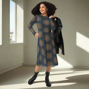 Print Long Sleeve Midi Dress - Artistic Comfort Style - Dipaliz - Dresses