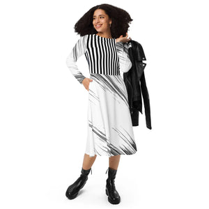 Print Long Sleeve Midi Dress – Boat Neck - Dipaliz - Dresses - Xs