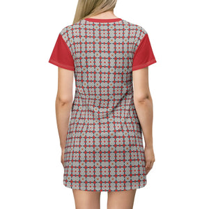 Red Pattern Shirt Dress – Eco Friendly Polyester - Dipaliz - Dresses - Xs