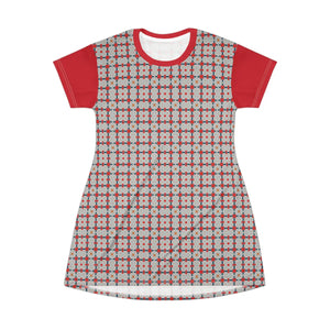 Red Pattern Shirt Dress – Eco Friendly Polyester - Dipaliz - Dresses - Xs