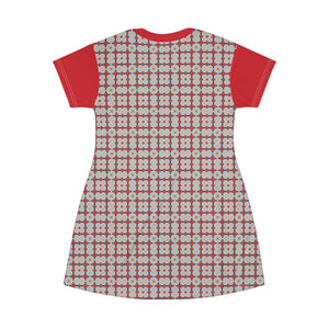 Red Pattern Shirt Dress – Eco Friendly Polyester - Dipaliz - Dresses - Xs