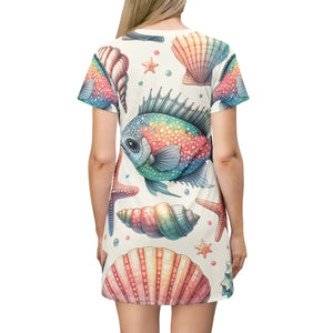 Marine Life Pattern Shirt Dress – Summer Casual - Dipaliz - Dresses - Xs