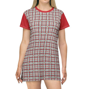 Red Pattern Shirt Dress – Eco Friendly Polyester - Dipaliz - Dresses - Xs