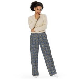 Geometric Blue Wide Leg Pants - Soft Casual - Dipaliz