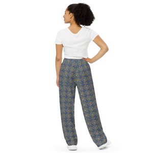Geometric Blue Wide Leg Pants - Soft Casual - Dipaliz