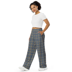 Geometric Blue Wide Leg Pants - Soft Casual - Dipaliz