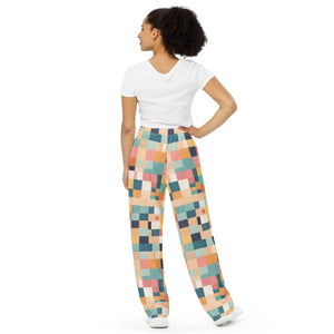 Retro Unisex Wide Leg Pants - Geometric Pattern - Dipaliz