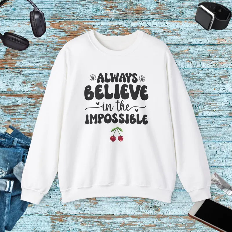 Unisex Heavy Blend Crewneck Sweatshirt Believe in the Impossible - White / s