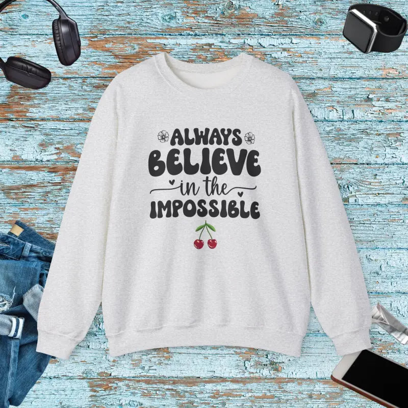 Unisex Heavy Blend Crewneck Sweatshirt Believe in the Impossible - Ash / s