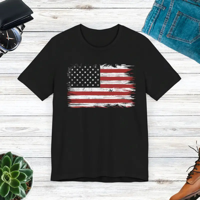 Celebrate Freedom in Style: Unisex 4th of July American Flag Tee - Black / s T-shirt