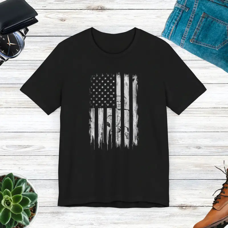 Unisex Short Sleeve Tee: Greyscale American Flag Vibe - Black / Xs T-shirt