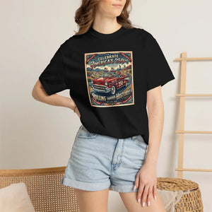 American Road Trip Vintage Car T-shirt, ?Celebrate America’s Road’ Graphic Tee - T-shirts - m