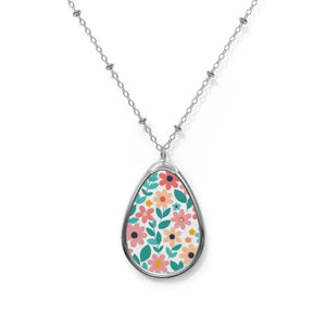 Vibrant Flowers Oval Necklace - Elegant Women’s Fashion - Dipaliz - one Size / Silver - Necklaces