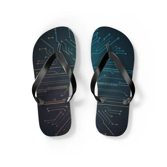 Amp Up your Summer Style with Circuit Pattern Flip Flops - s / Black Sole Shoes