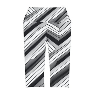 Yoga Capri Leggings Abstract Grey Black Striped Bold Style - Dipaliz - Activewear