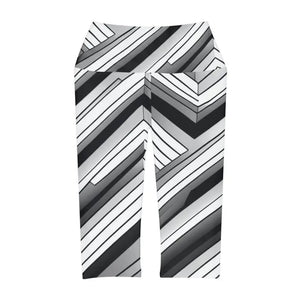 Yoga Capri Leggings Abstract Grey Black Striped Bold Style - Dipaliz - Activewear