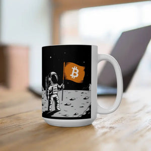 Mug - Astronaut Bitcoin Flag Ceramic - Crypto Space Design - Dipaliz 15oz