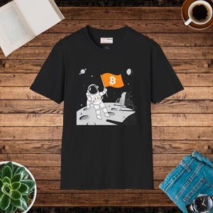 Moon Surface Astronaut Bitcoin Flag Unisex Softstyle Tee - Dipaliz - Black / s - T-shirts