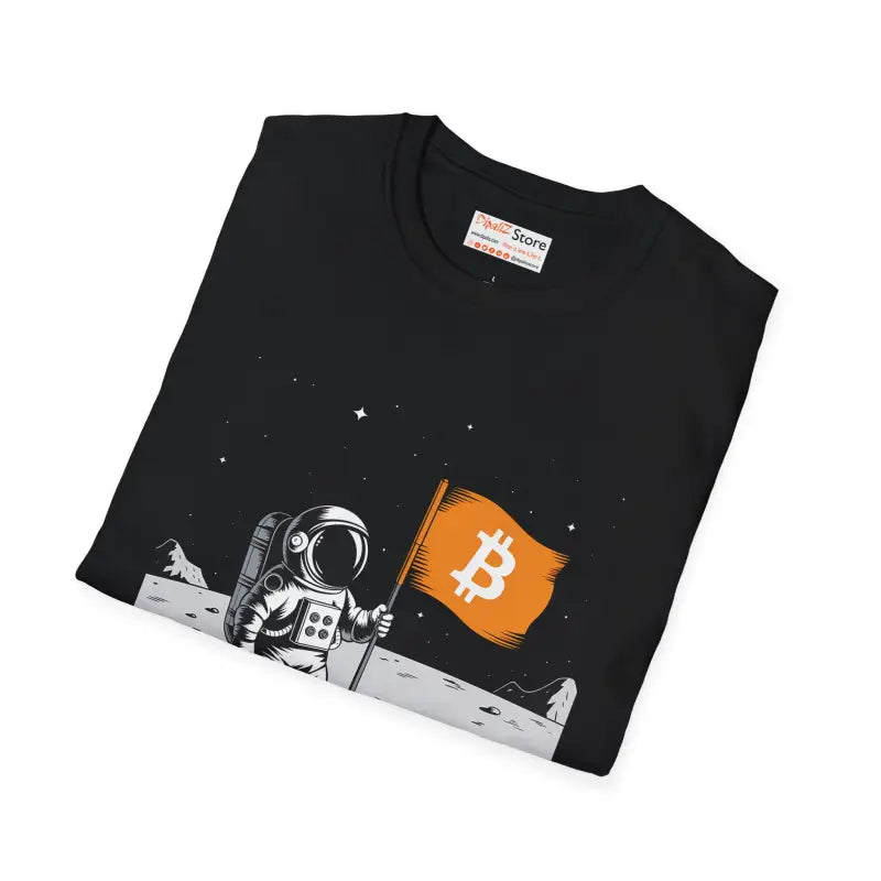 Unisex Softstyle Tee: Astronaut on the Moon with Bitcoin Flag - T-shirt