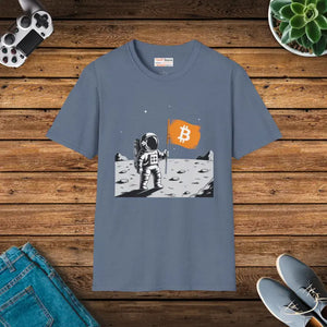Bitcoin Flag Unisex Softstyle Tee Astronaut Moon Design - Dipaliz - Heather Indigo / s - T-shirts