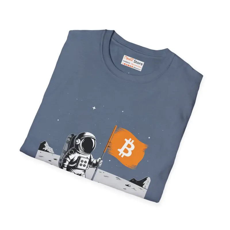 Unisex Softstyle Tee: Astronaut on the Moon with Bitcoin Flag - T-shirt