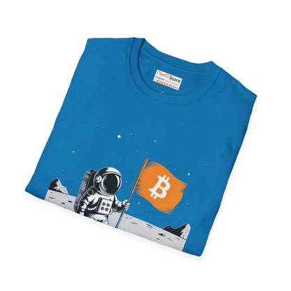 Unisex Softstyle Tee: Astronaut on the Moon with Bitcoin Flag - T-shirt