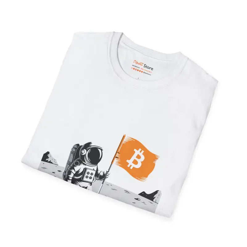 Unisex Softstyle Tee: Astronaut on the Moon with Bitcoin Flag - T-shirt