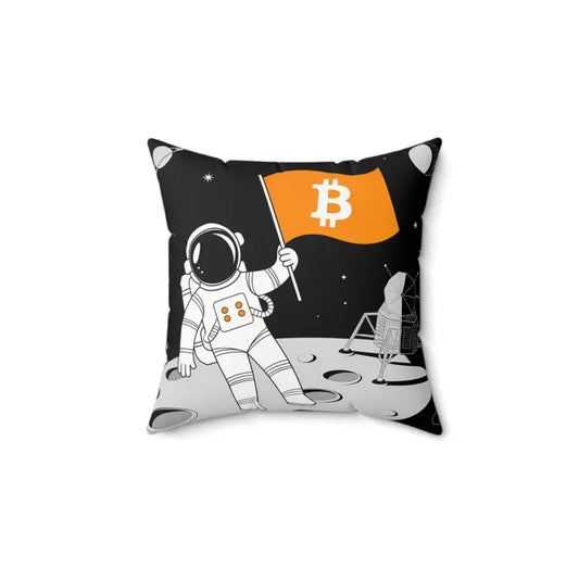 Astronaut Bitcoin Flag Polyester Square Pillow - 14’’ × Home Decor