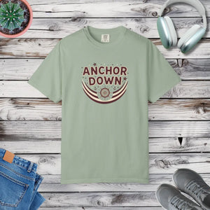 Anchor Down T-shirt, Nautical Ship Wheel Graphic Tee - Bay / s
